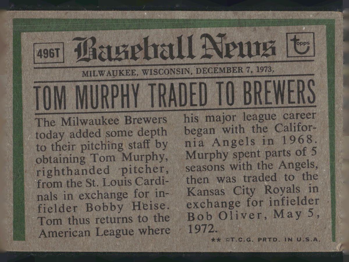 1974 Topps #496T Tom Murphy Traded