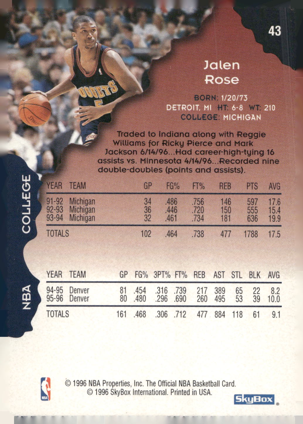 1996-97 Hoops #43 Jalen Rose