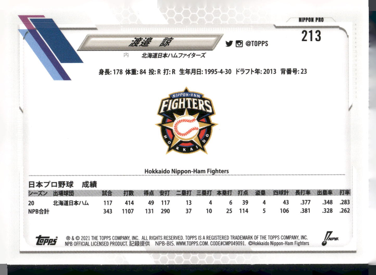 2021 Topps NPB #213 Ryo Watanabe Gold Rainbow Foil