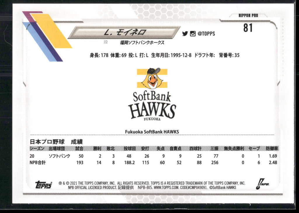 2021 Topps NPB #81 Livan Moinelo