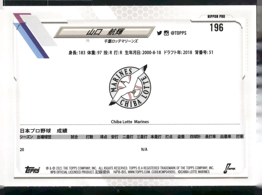 2021 Topps NPB #196 Koki Yamaguchi