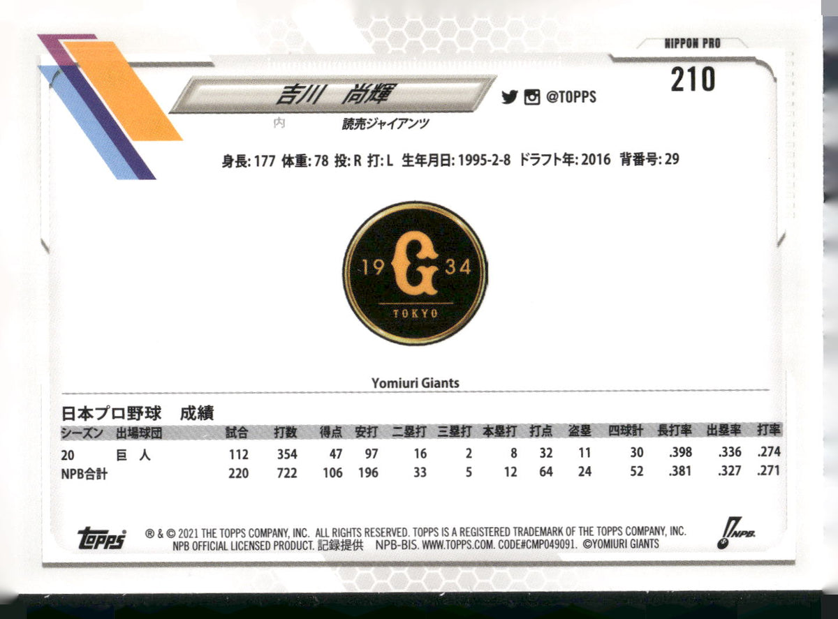 2021 Topps NPB #210 Naoki Yoshikawa