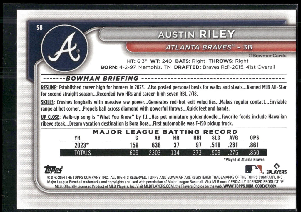 2024 Bowman #58 Austin Riley