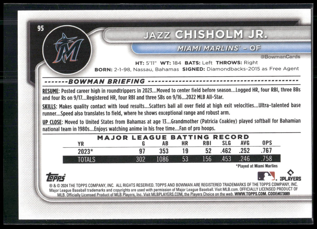 2024 Bowman #95 Jazz Chisholm Jr.