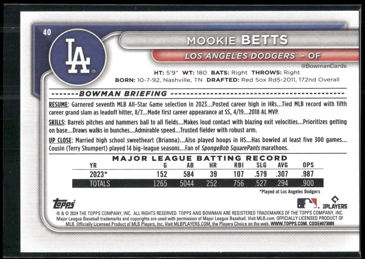 2024 Bowman #40 Mookie Betts