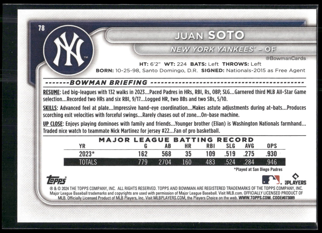 2024 Bowman #78 Juan Soto