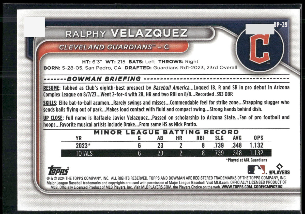 2024 Bowman #BP-29 Ralphy Velazquez Prospects