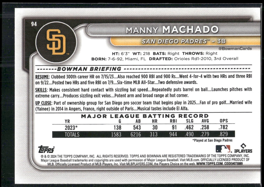 2024 Bowman #94 Manny Machado