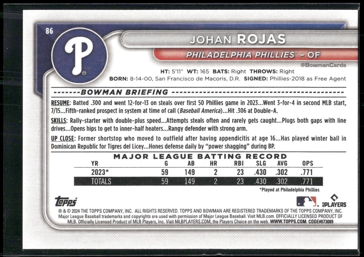 2024 Bowman #86 Johan Rojas
