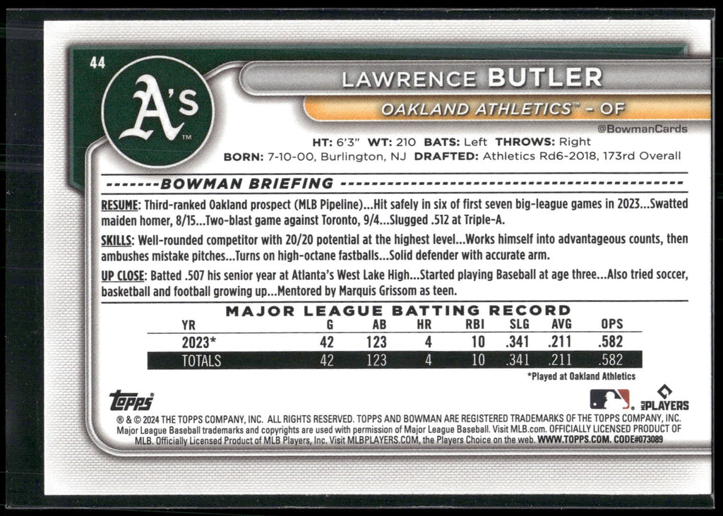 2024 Bowman #44 Lawrence Butler