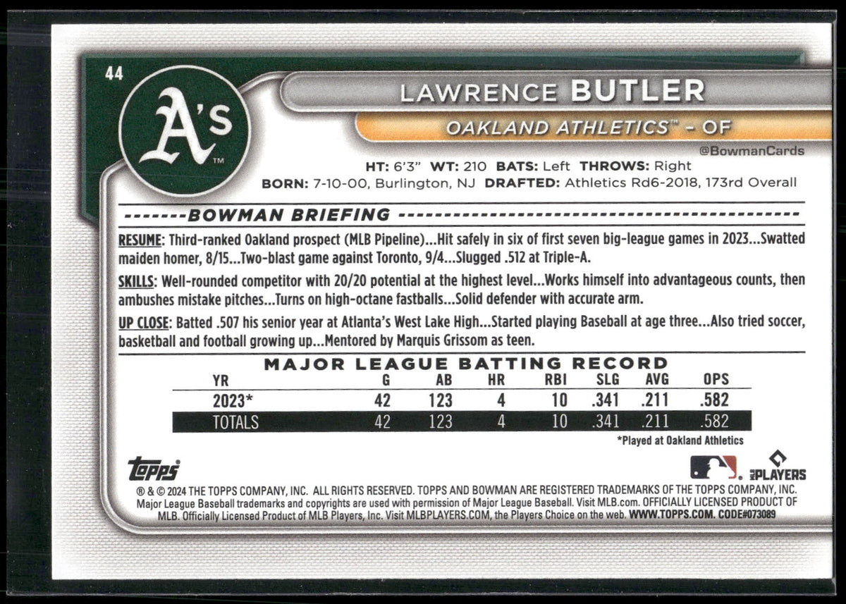 2024 Bowman #44 Lawrence Butler