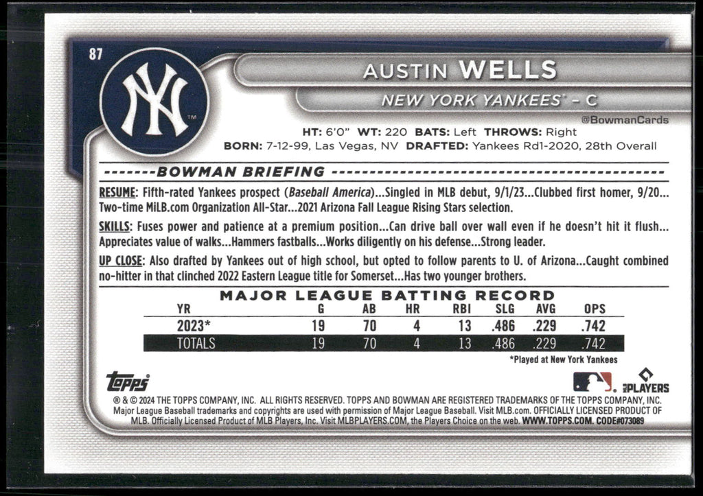 2024 Bowman #87 Austin Wells