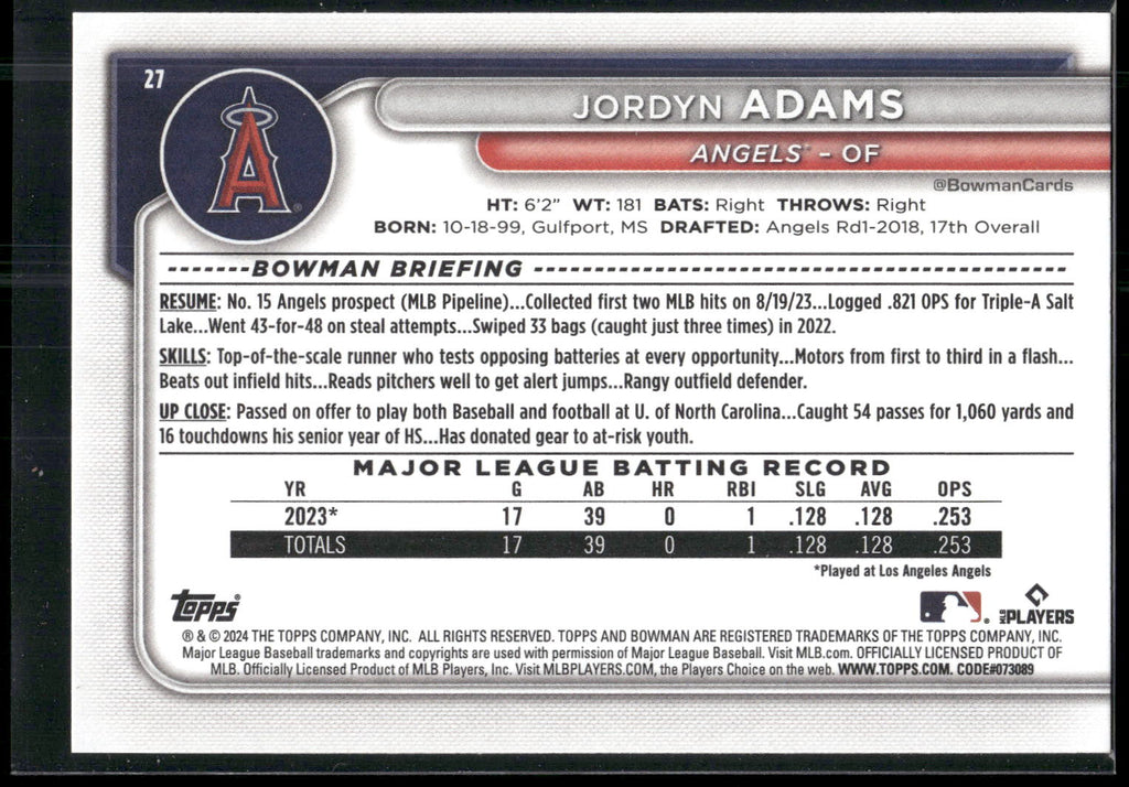 2024 Bowman #27 Jordyn Adams