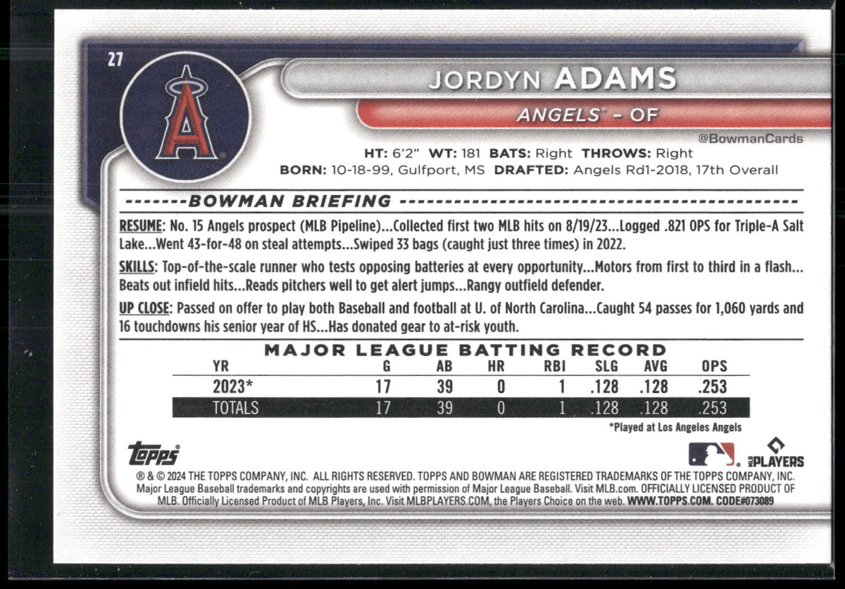 2024 Bowman #27 Jordyn Adams