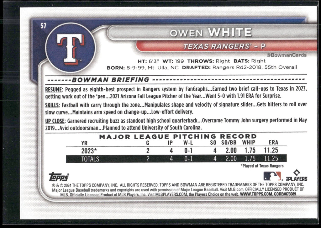 2024 Bowman #57 Owen White