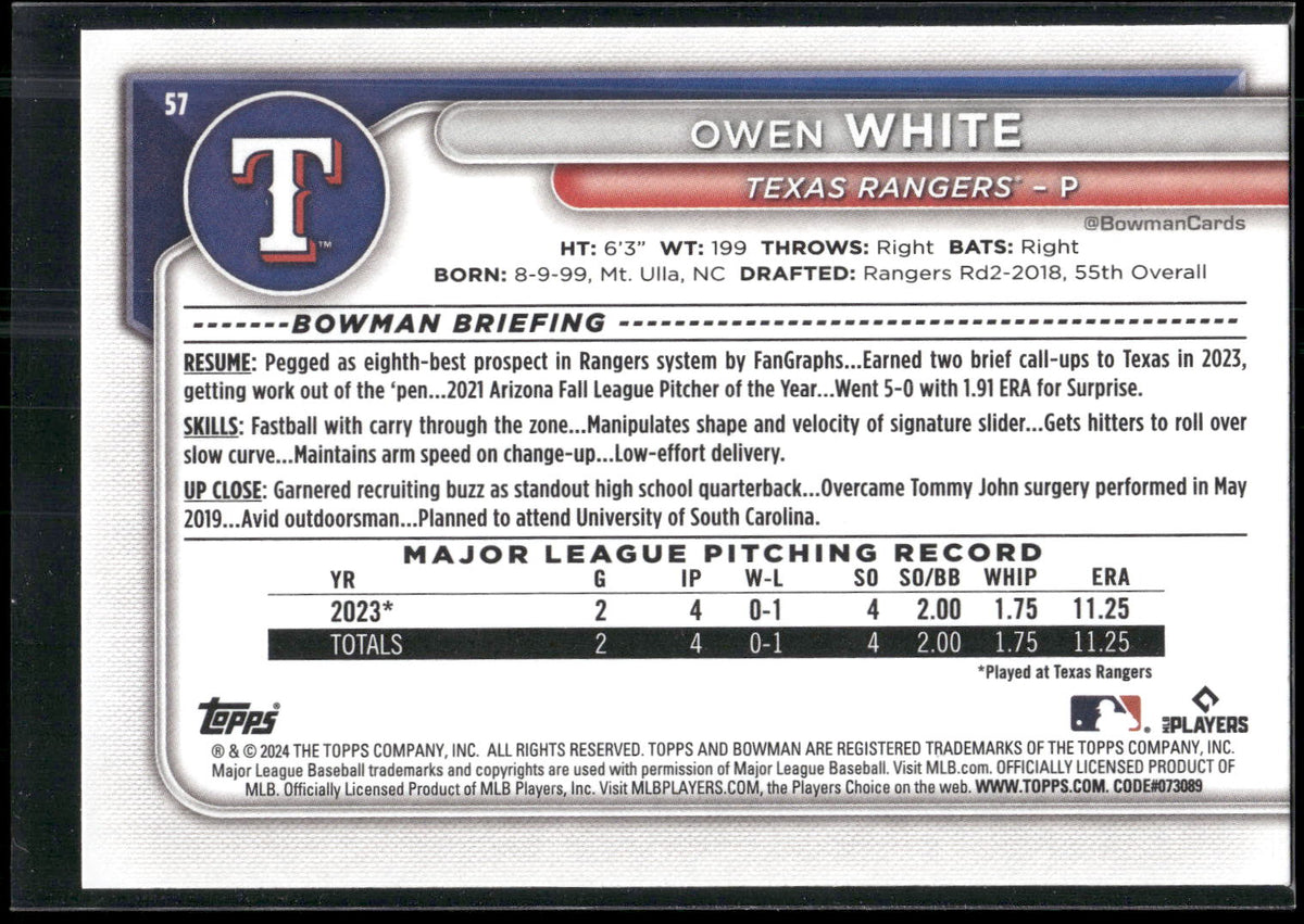 2024 Bowman #57 Owen White