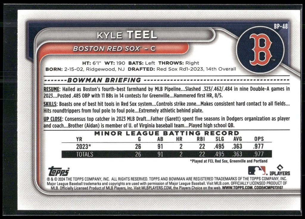 2024 Bowman #BP-48 Kyle Teel Prospects