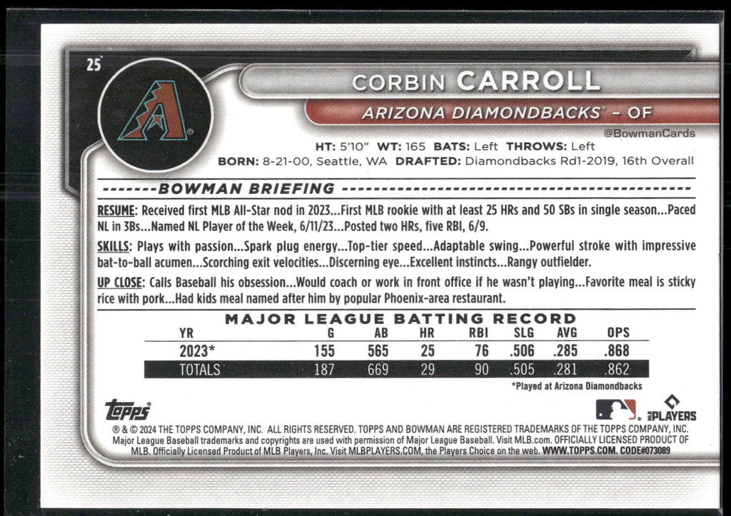2024 Bowman #25 Corbin Carroll