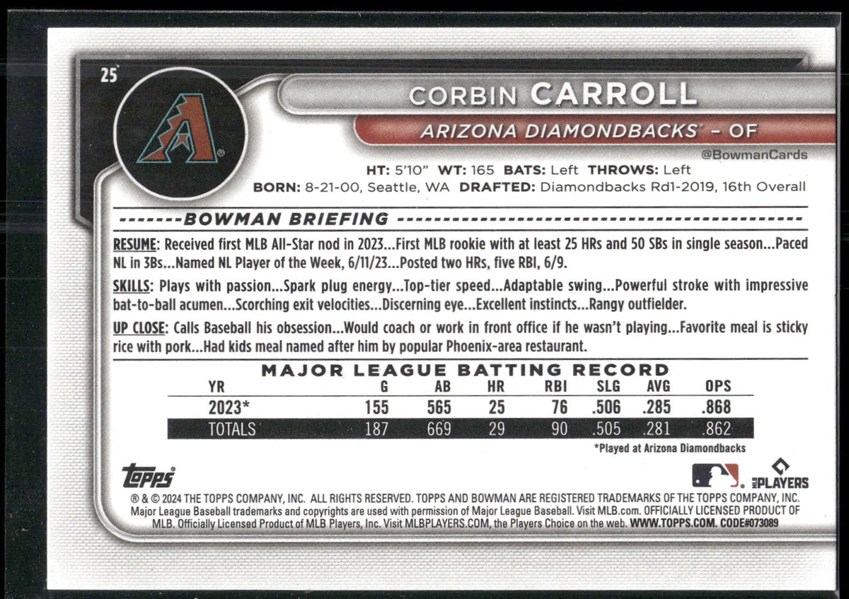 2024 Bowman #25 Corbin Carroll