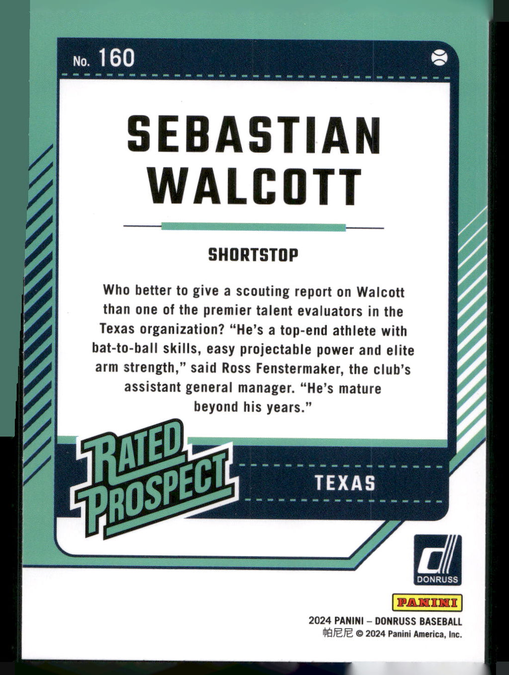 2024 Donruss #160 Sebastian Walcott
