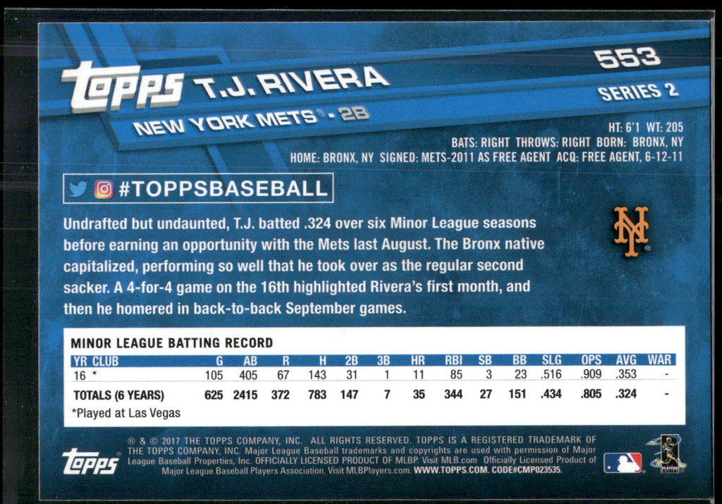 2017 Topps #553 T.J. Rivera