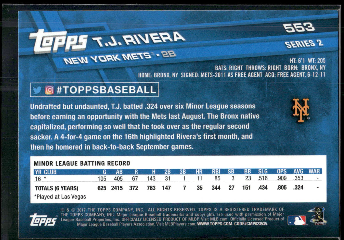 2017 Topps #553 T.J. Rivera