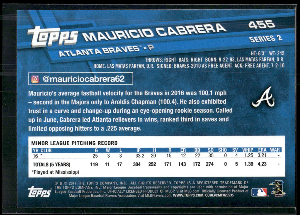 2017 Topps #455 Mauricio Cabrera