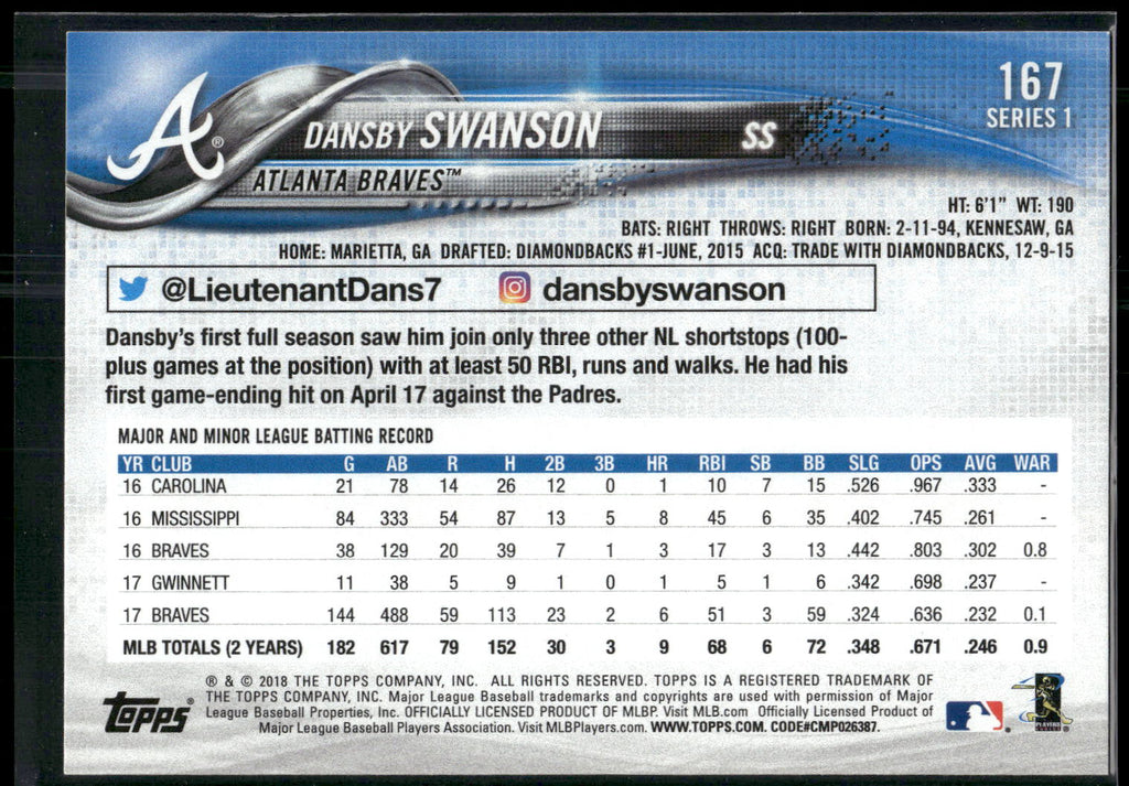2018 Topps #167 Dansby Swanson