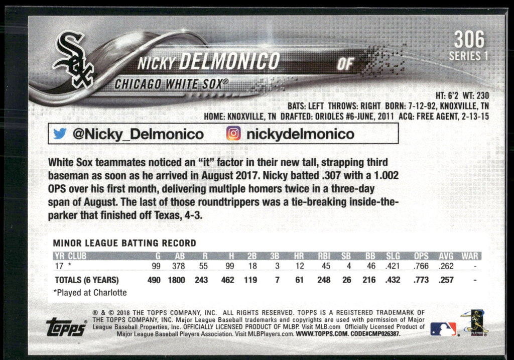 2018 Topps #306 Nicky Delmonico
