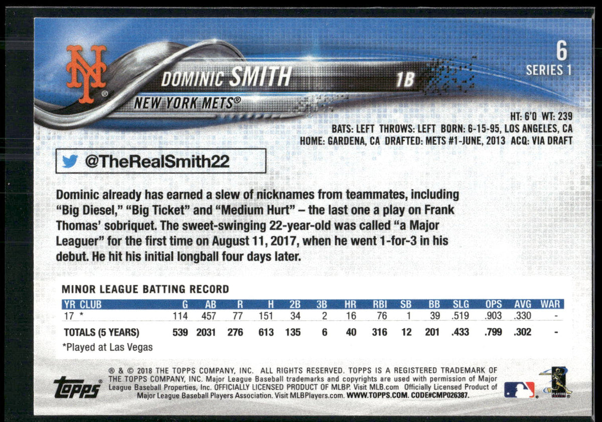 2018 Topps #6 Dominic Smith