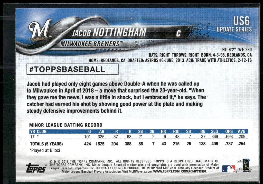 2018 Topps Update #US6 Jacob Nottingham
