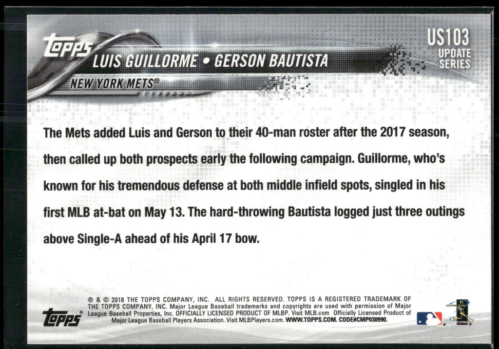 2018 Topps Update #US103 Luis Guillorme / Gerson Bautista RCOM,