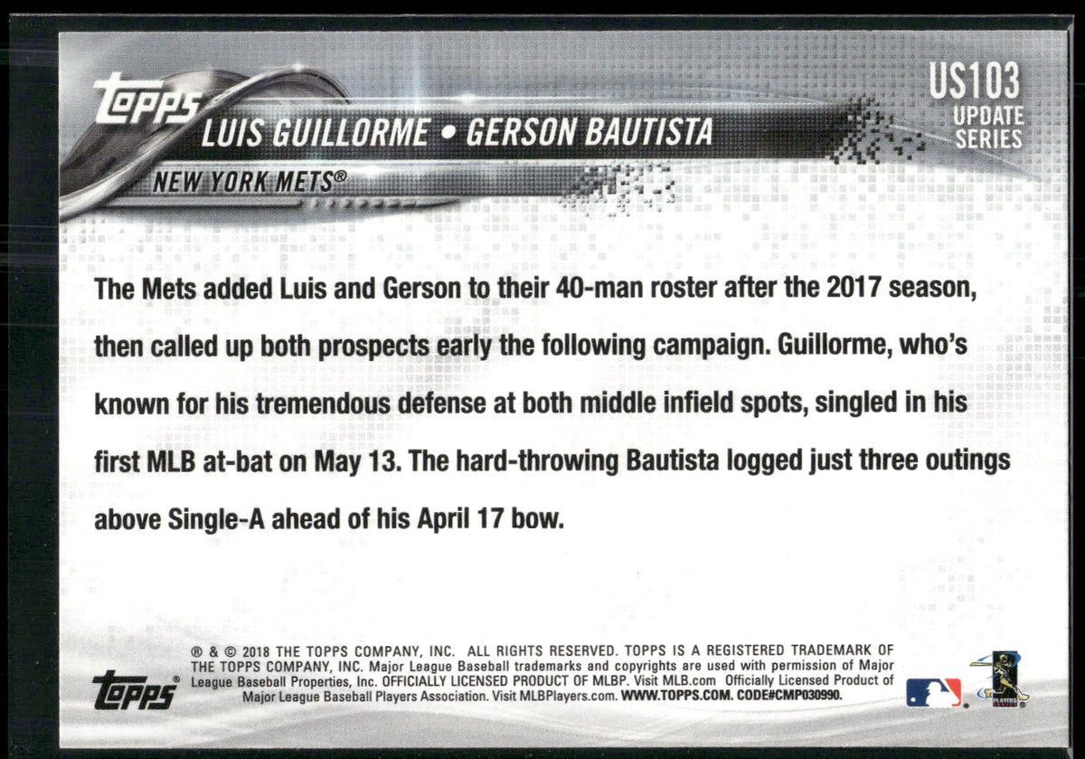 2018 Topps Update #US103 Luis Guillorme / Gerson Bautista RCOM,