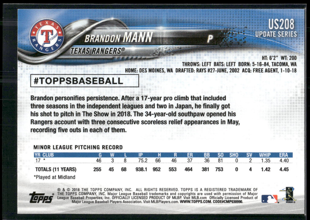 2018 Topps Update #US208 Brandon Mann