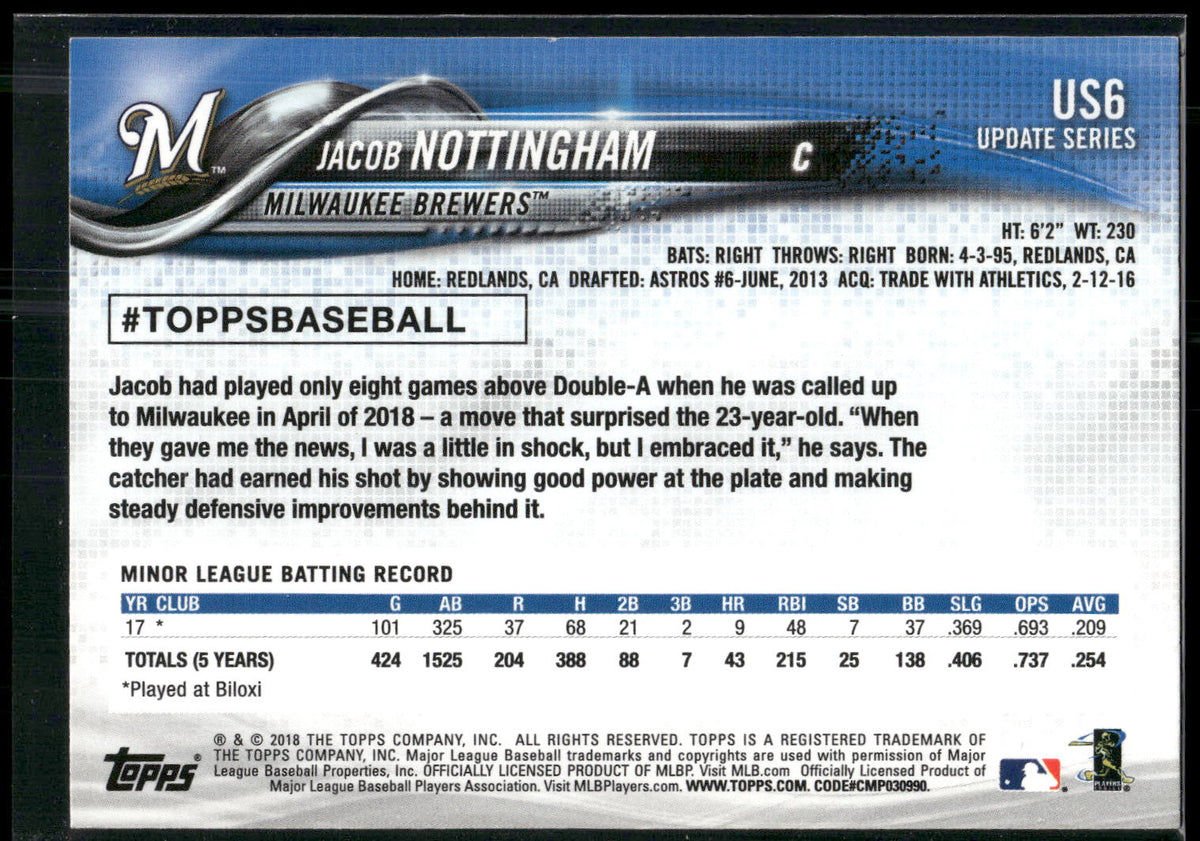 2018 Topps Update #US6 Jacob Nottingham