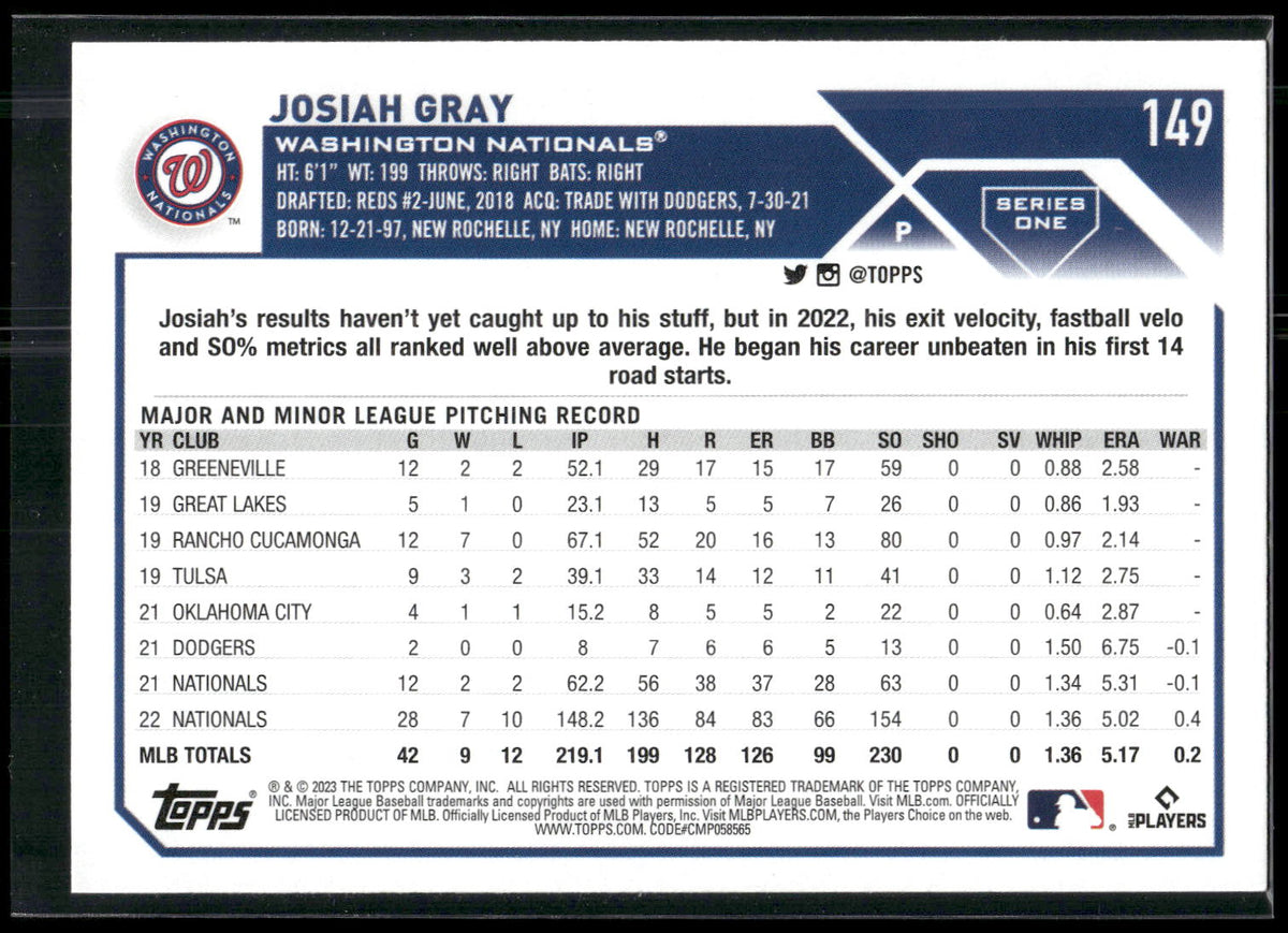 2023 Topps #149 Josiah Gray