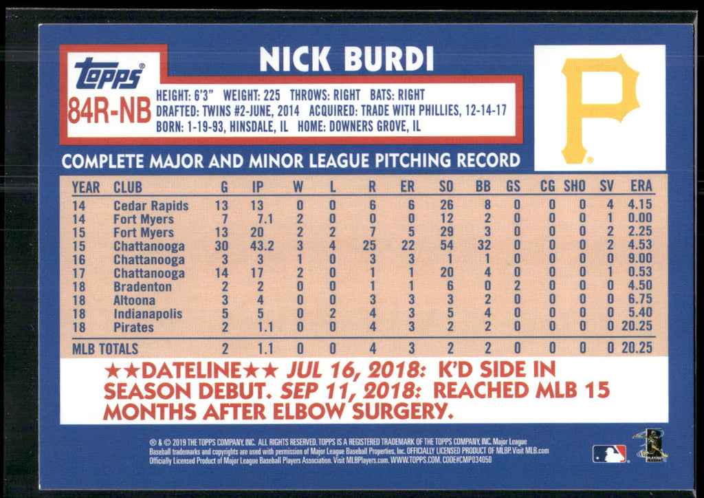 2019 Topps #84R-NB Nick Burdi 1984 Topps Baseball 35th Anniversary Rookies