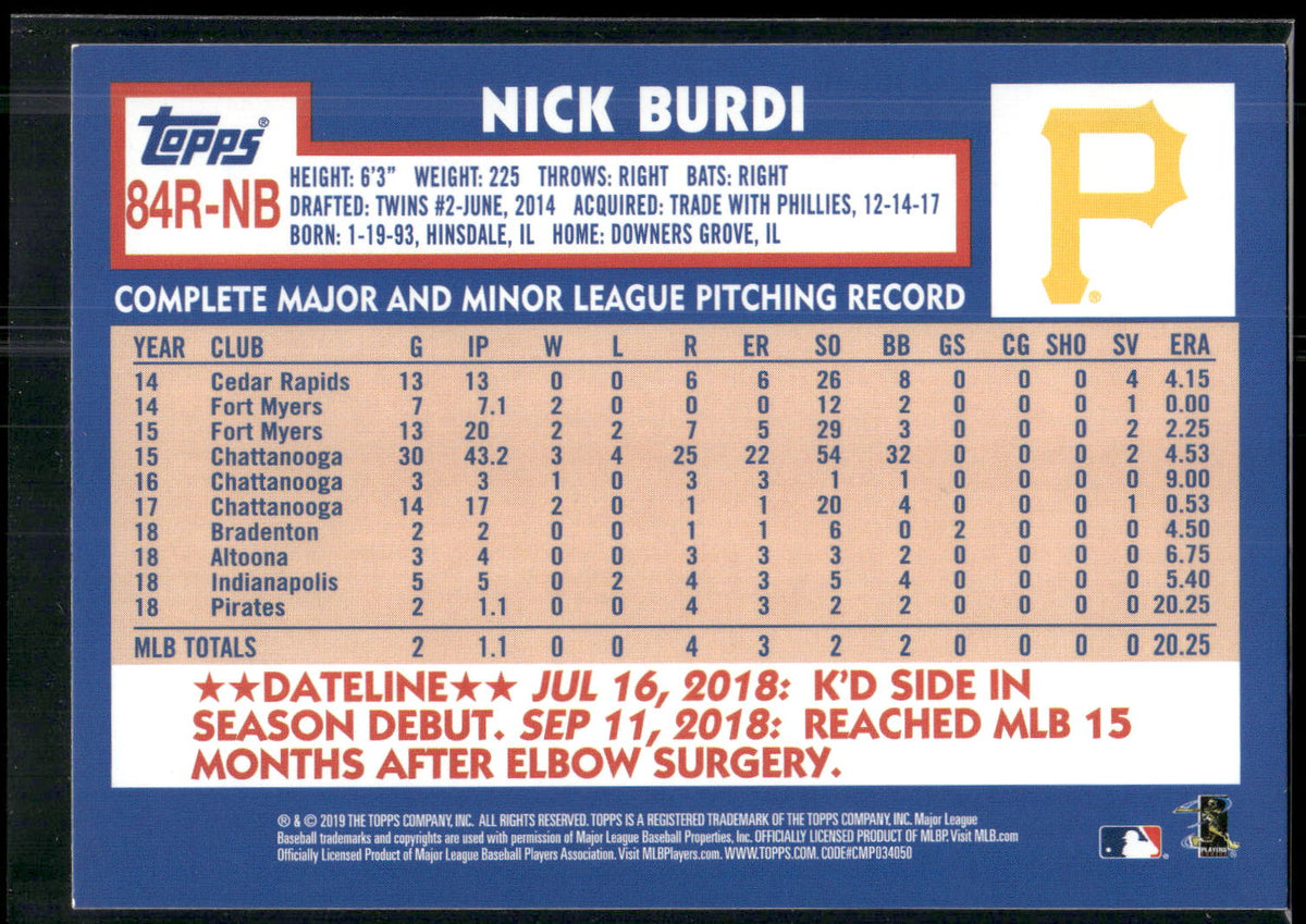 2019 Topps #84R-NB Nick Burdi 1984 Topps Baseball 35th Anniversary Rookies