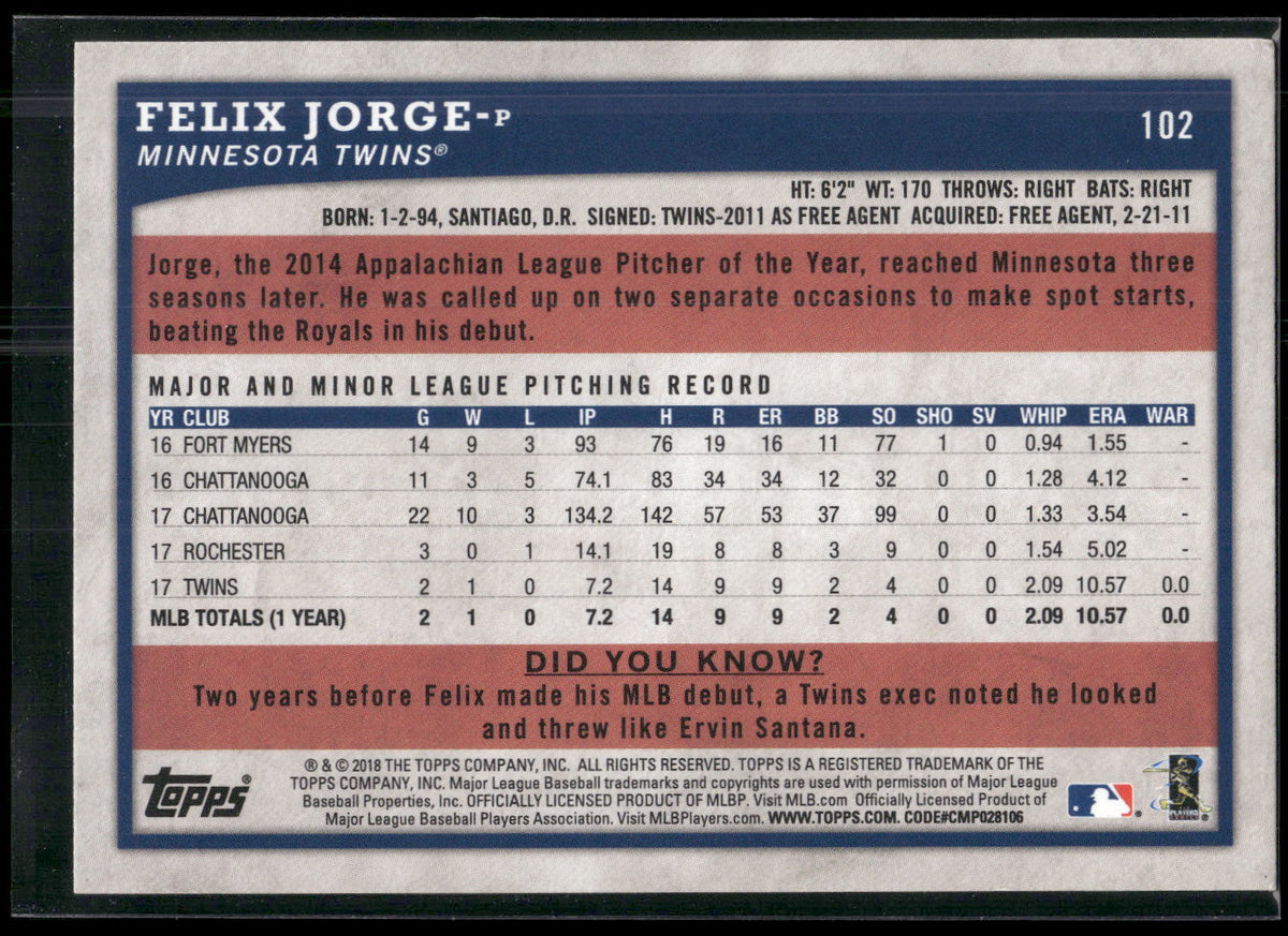 2018 Topps Big League #102 Felix Jorge