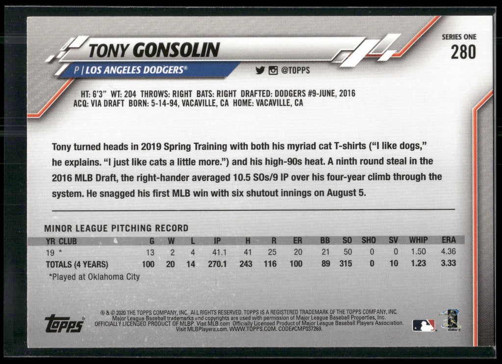 2020 Topps #280 Tony Gonsolin
