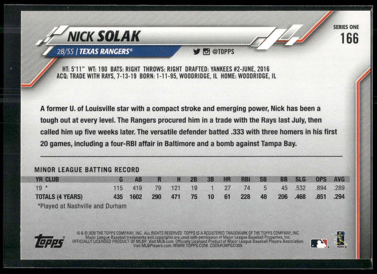 2020 Topps #166 Nick Solak