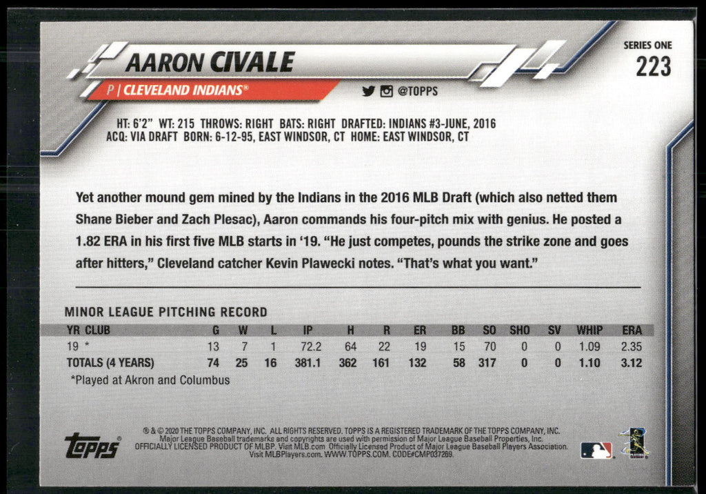 2020 Topps #223 Aaron Civale