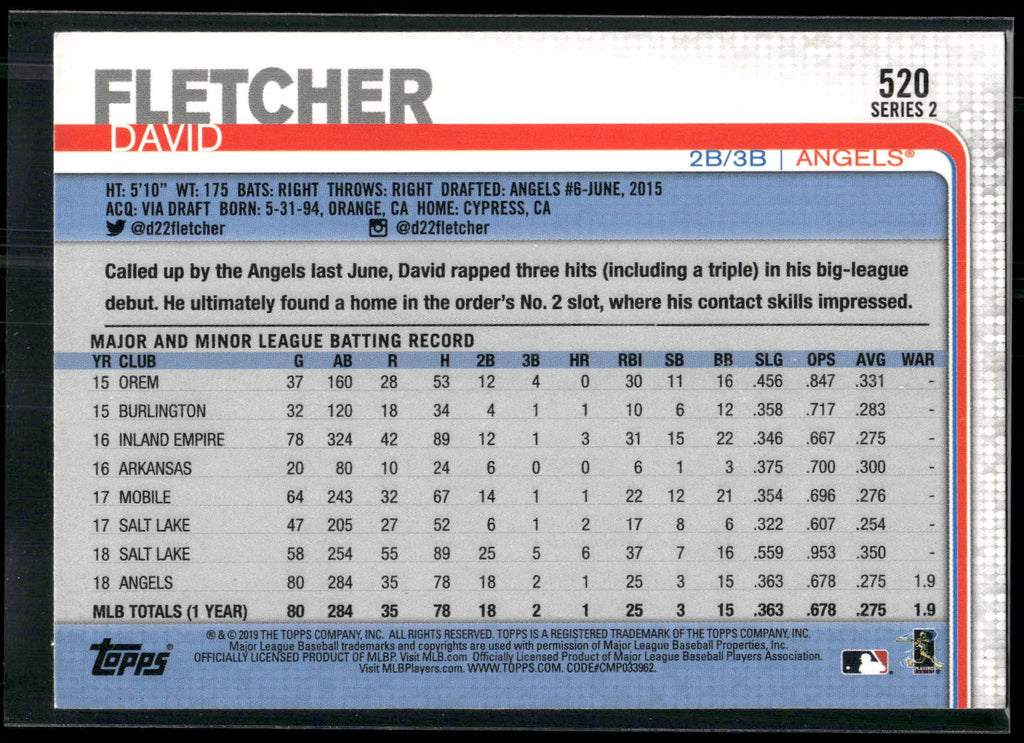 2019 Topps #520 David Fletcher