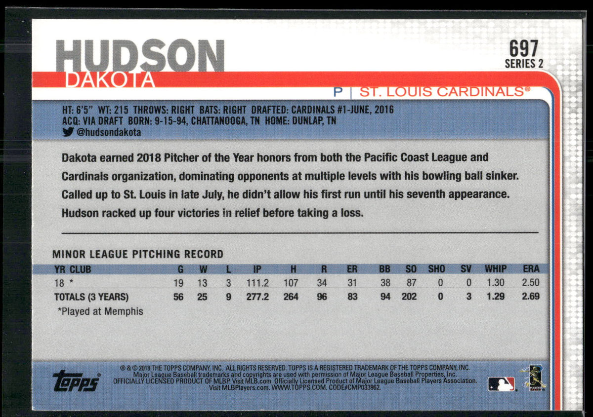 2019 Topps #697 Dakota Hudson