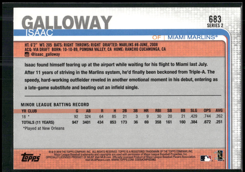 2019 Topps #683 Isaac Galloway