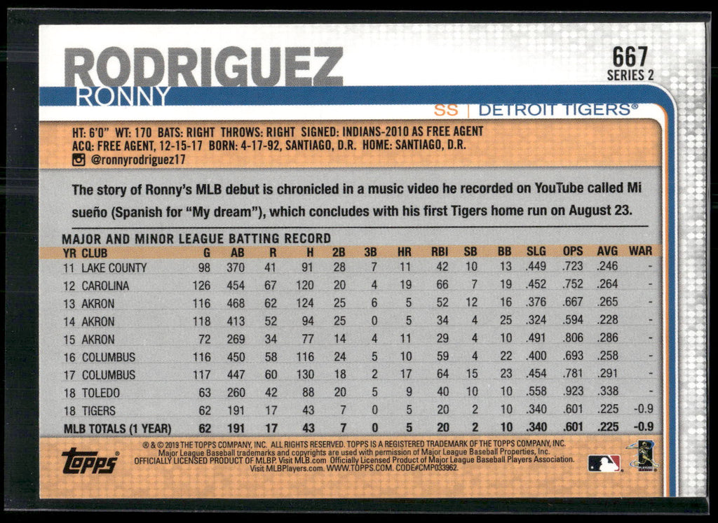 2019 Topps #667 Ronny Rodriguez