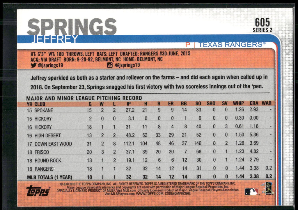 2019 Topps #605 Jeffrey Springs