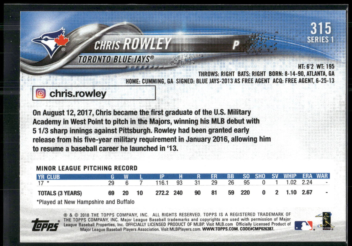 2018 Topps #315 Chris Rowley