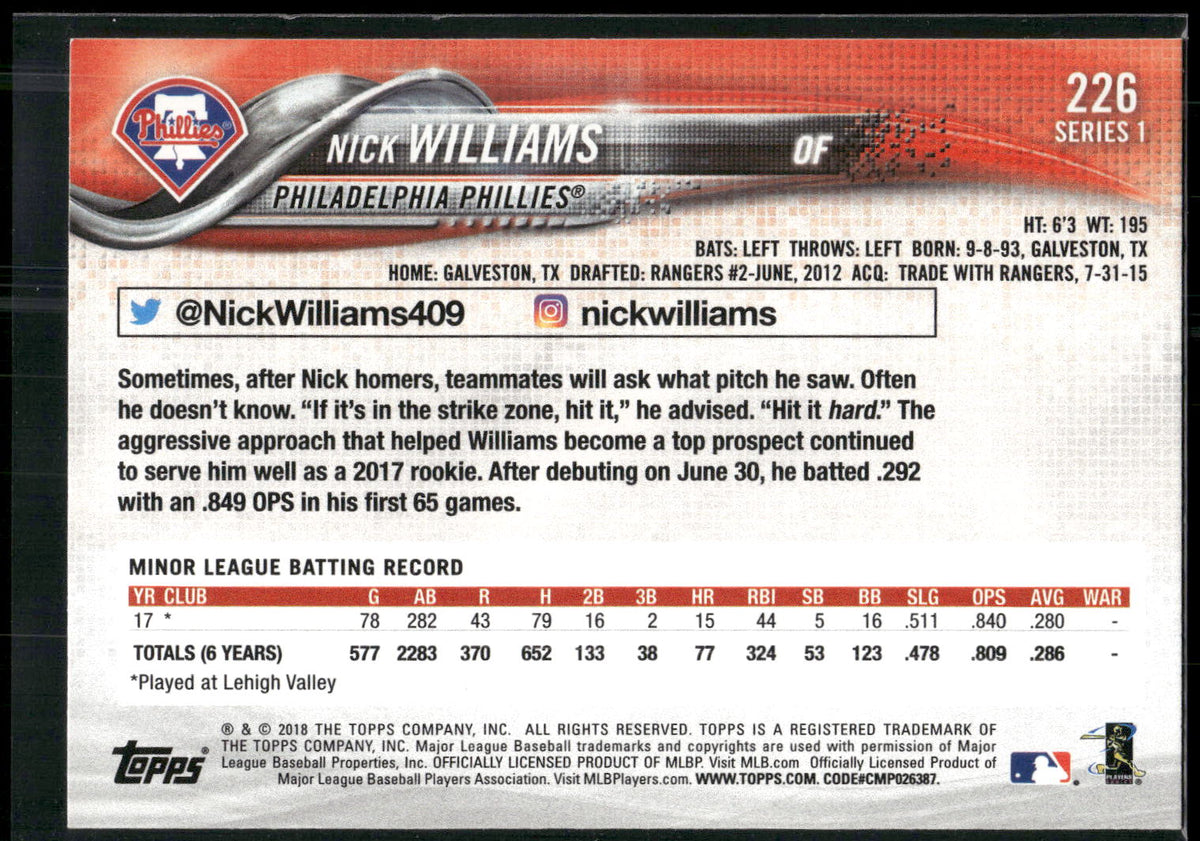 2018 Topps #226 Nick Williams
