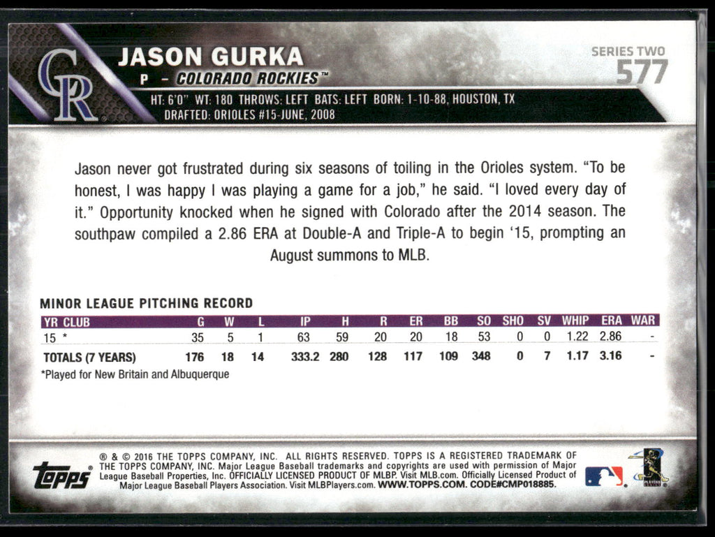 2016 Topps #577 Jason Gurka